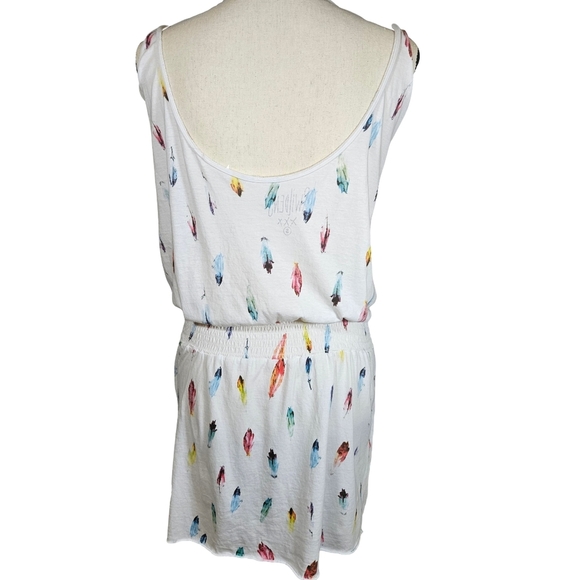 Swildens Beach Cover Up Dress, White W/ Colorful Feathers, Small - Picture 4 of 9